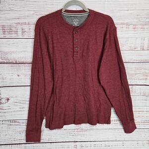 Member's Mark Mens Henley Thermal Size L Maroon Long Sleeve Top Outdoor Heritage